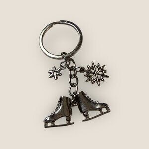 Ice Skates & Snowflakes Charm Keychain Keyring Winter Fun